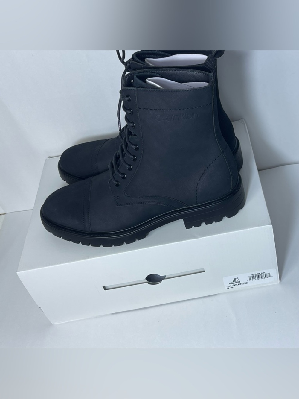 Calvin Klein Black Lorenzo Lace-Up Combat Boots Size 8M NWT With Box